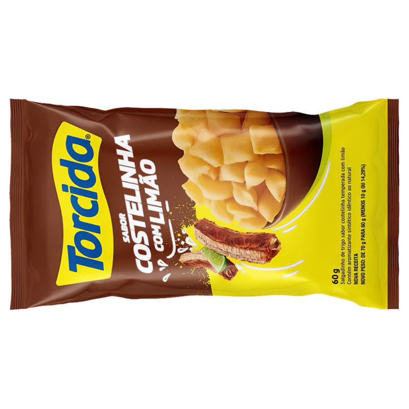 SALGADINHO TORCIDA COSTELINHA COM LIMÃO 60GR - CX COM 24 UN