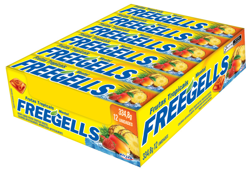 DROPS FREEGELLS RICLAN 27GR FRUTAS TROPICAIS - DP COM 12 UN