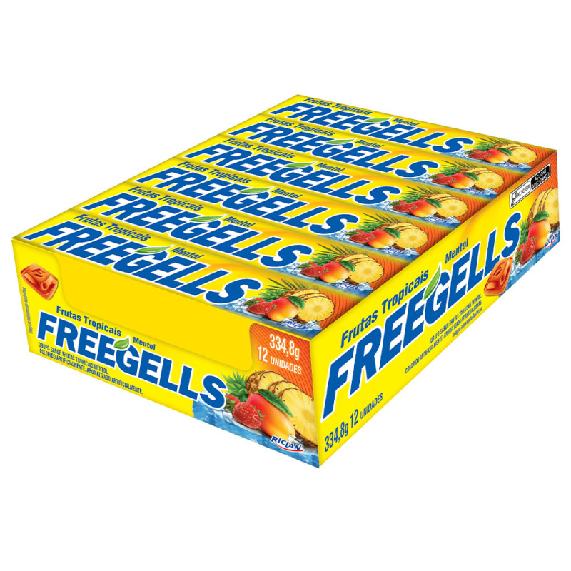 DROPS FREEGELLS RICLAN 27GR FRUTAS TROPICAIS - DP COM 12 UN