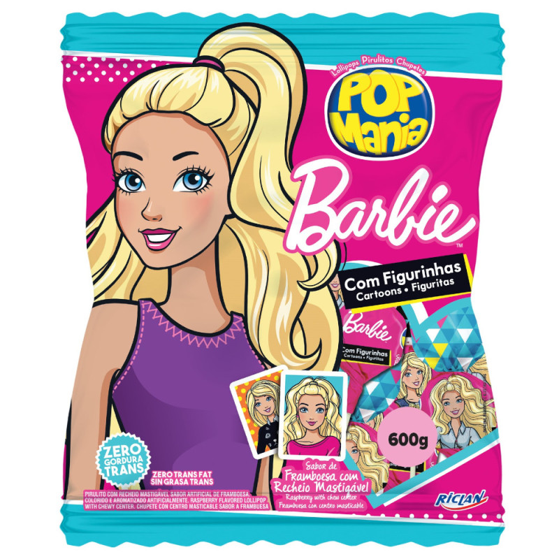 PIRULITO POP MANIA RICLAN 500GR  BARBIE FRAMBOESA - UNIDADE