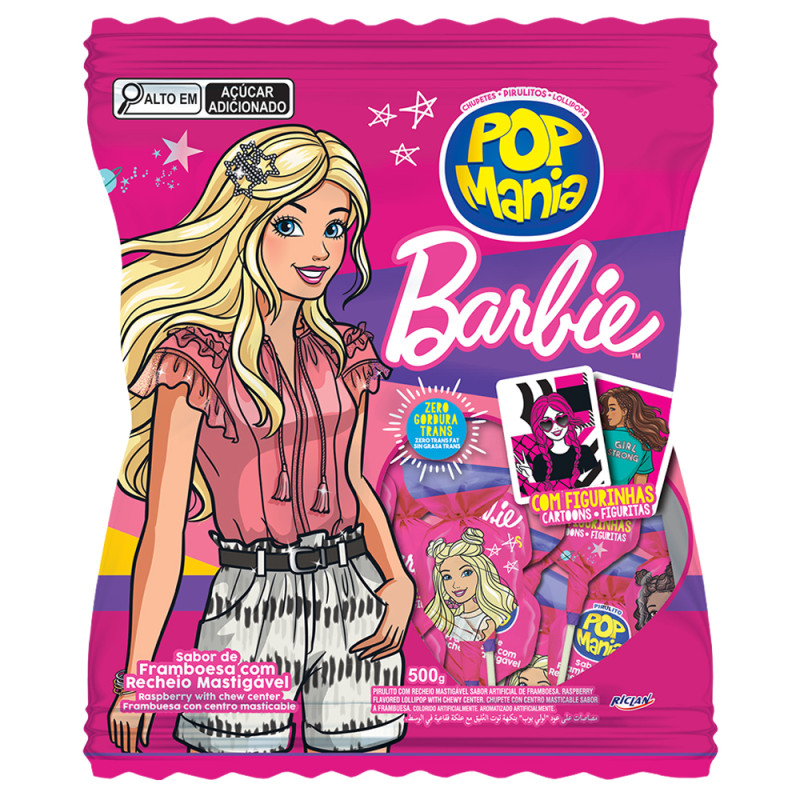 PIRULITO POP MANIA RICLAN 500GR  BARBIE FRAMBOESA - UNIDADE