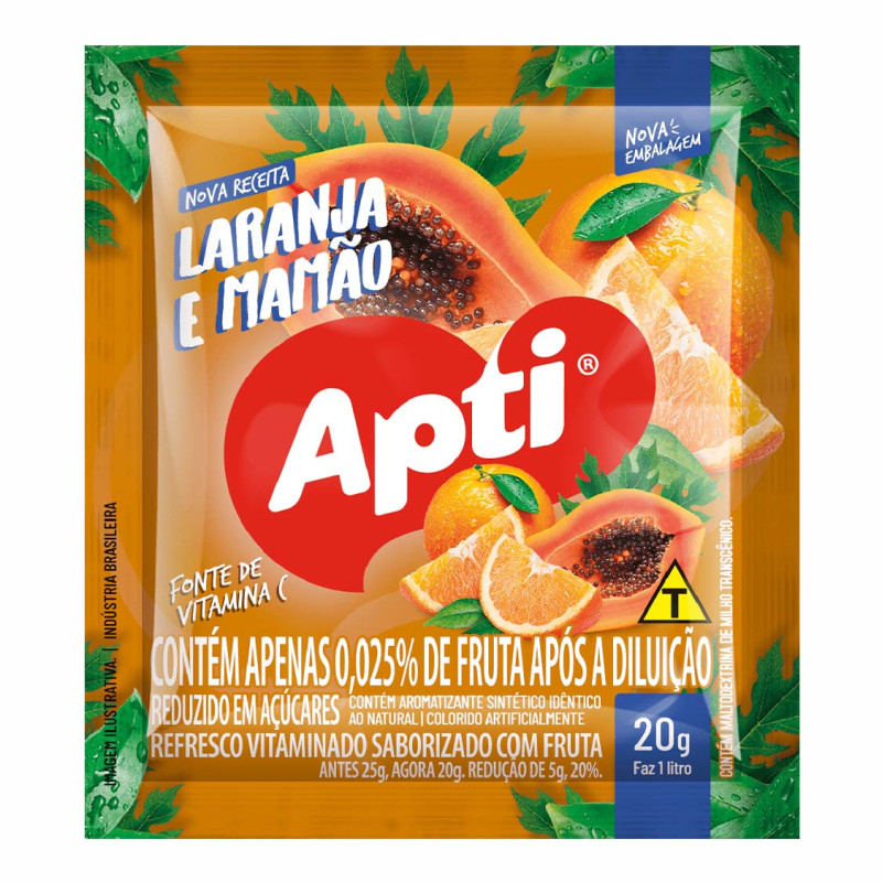 REFRESCO EM PÓ APTI 20GR LARANJA E MAMÃO - DP COM 15 UN
