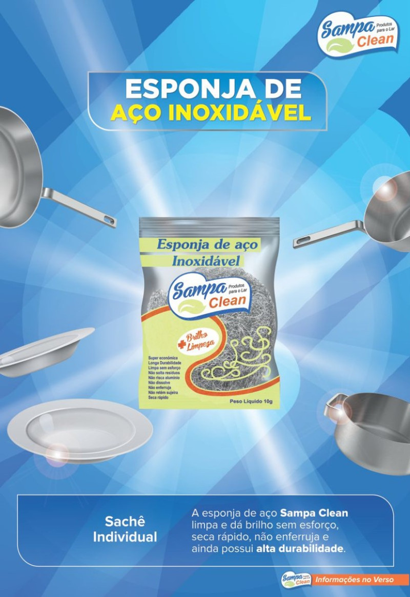ESPONJA SAMPA CLEAN INOX - PC COM 10 UN