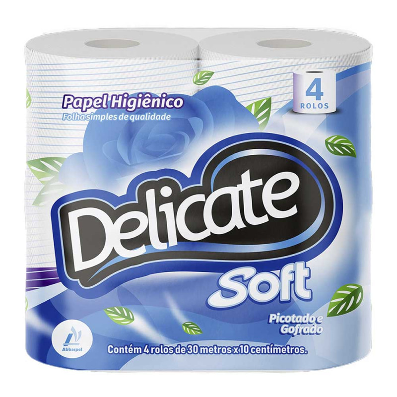 PAPEL HIGIÊNICO C/4 ROLOS 30 METROS DELICATE SOFT FOLHA SIMPLES - FD COM 16 PC