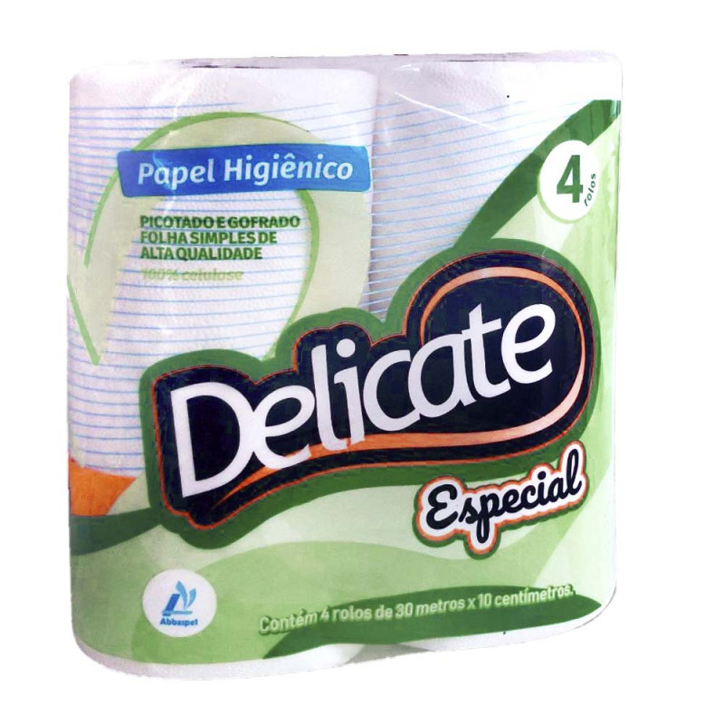PAPEL HIGIÊNICO C/4 ROLOS 30 METROS DELICATE ESPECIAL FOLHA SIMPLES - FD COM 16 PC