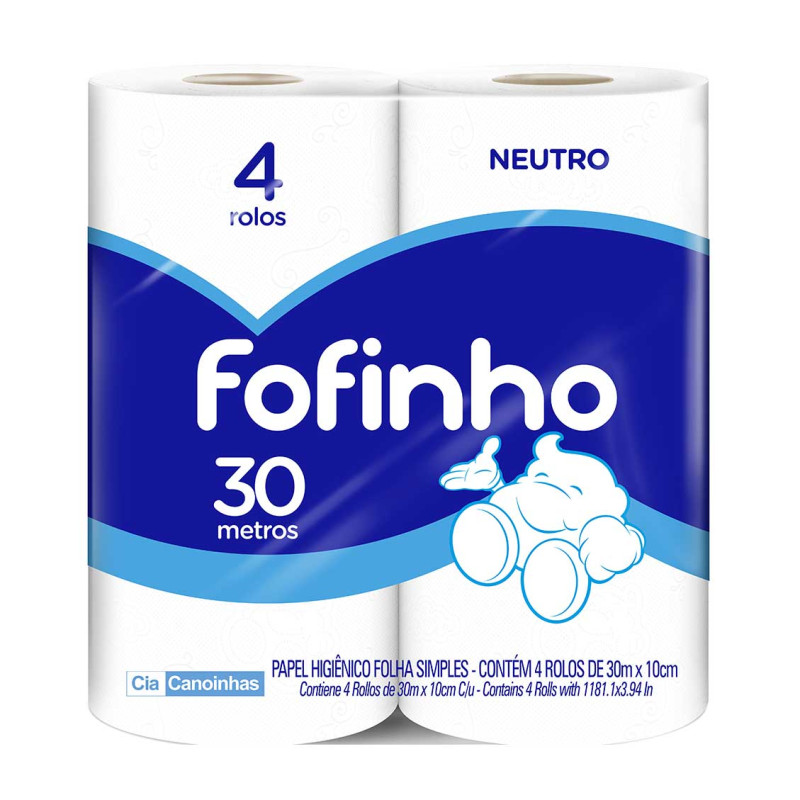 PAPEL HIGIÊNICO FOFINHO C/4 ROLOS 30 METROS FOLHA SIMPLES NEUTRO - FD COM 16 PC