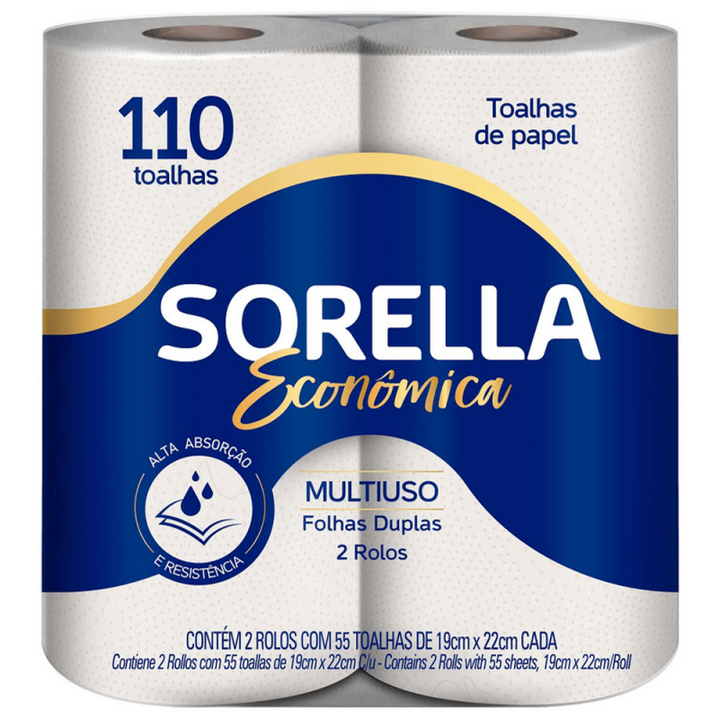 PAPEL TOALHA SORELLA 110 FOLHAS COM 2 ROLOS - FD COM 12 PC