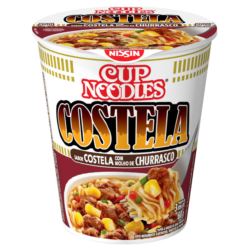 MACARRÃO INSTANTÂNEO NISSIN CUP NOODLES 68GR COSTELA COM MOLHO DE CHURRASCO - CX COM 24 UN
