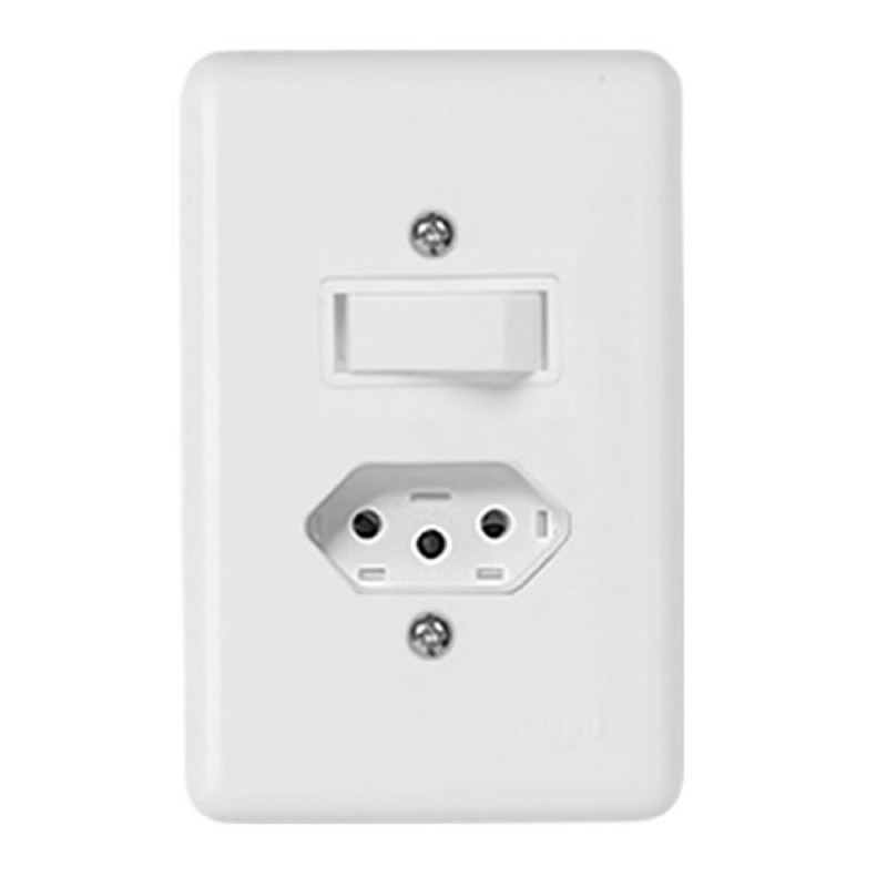 INTERRUPTOR+TOMADA ILUMI BRANCO COM PLACA - CARTELA COM 6 UN
