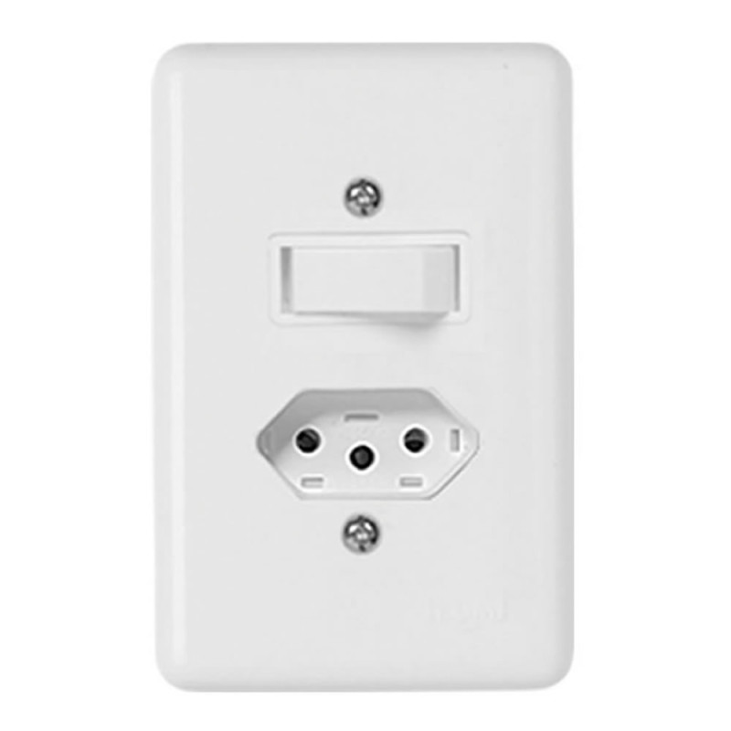 INTERRUPTOR+TOMADA ILUMI BRANCO COM PLACA - CX COM 20 UN