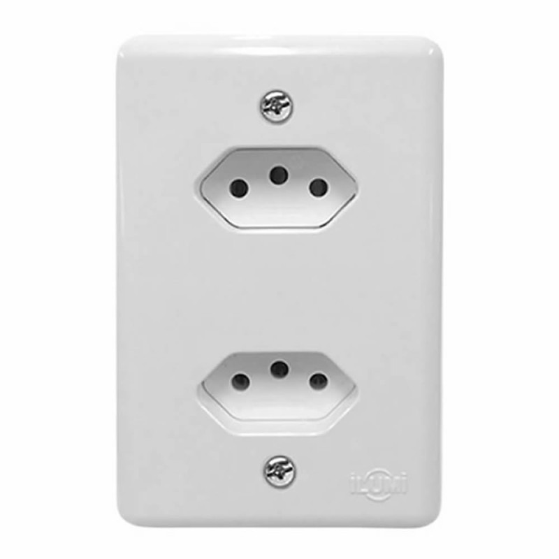 TOMADA DUPLA ILUMI BRANCA COM PLACA - CX COM 20 UN