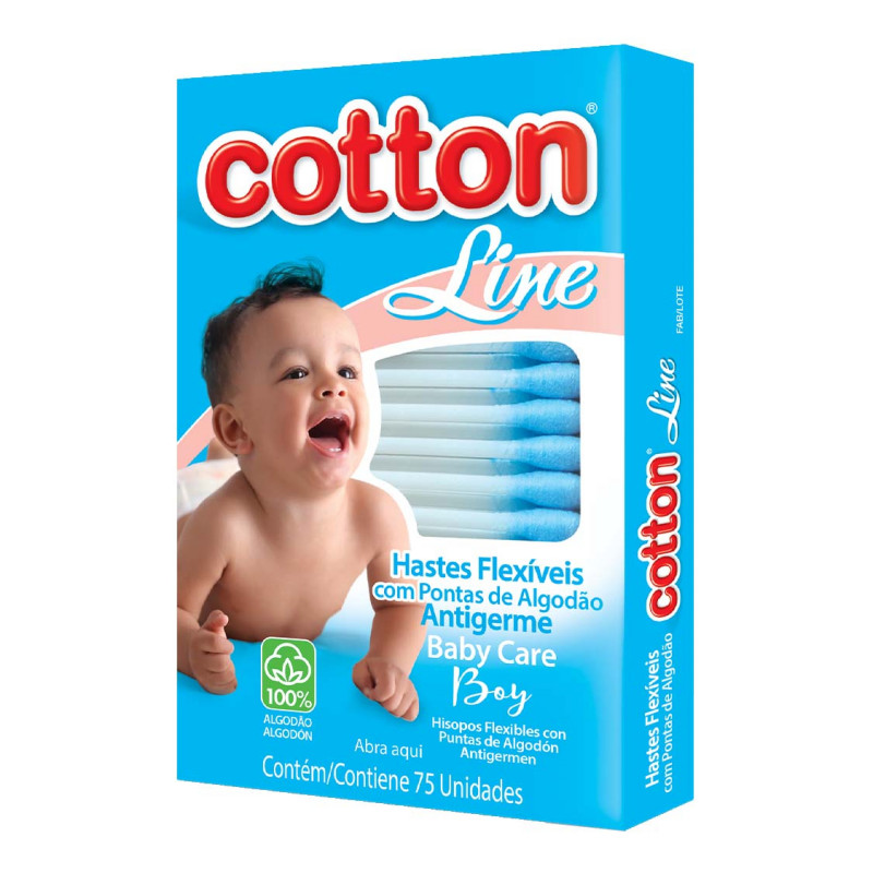 COTONETE COTTON LINE C/75XUN AZUL - PC COM 12 UN - Higiene Pessoal e Bucal  - PERFUMARIA