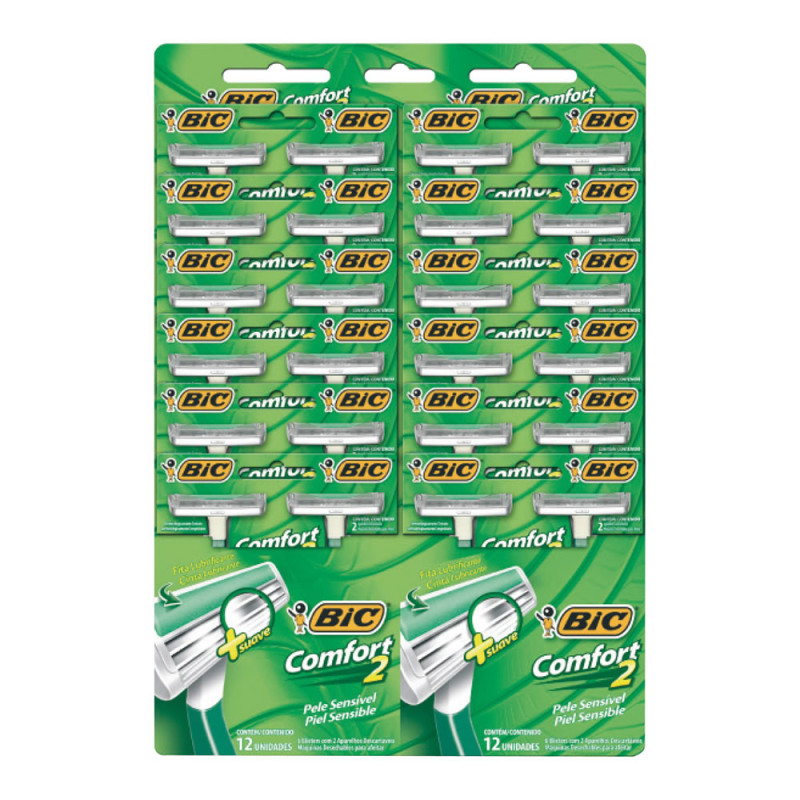APARELHO DE BARBEAR BIC COMFORT 2 PELE SENSÍVEL - CARTELA COM 24 UN