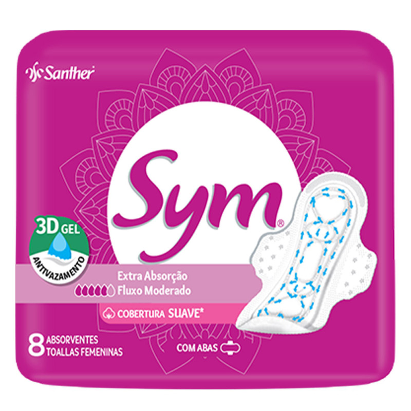 ABSORVENTE SYM C/ 8UN ROXO SUAVE COM ABAS - PC COM 12 UN