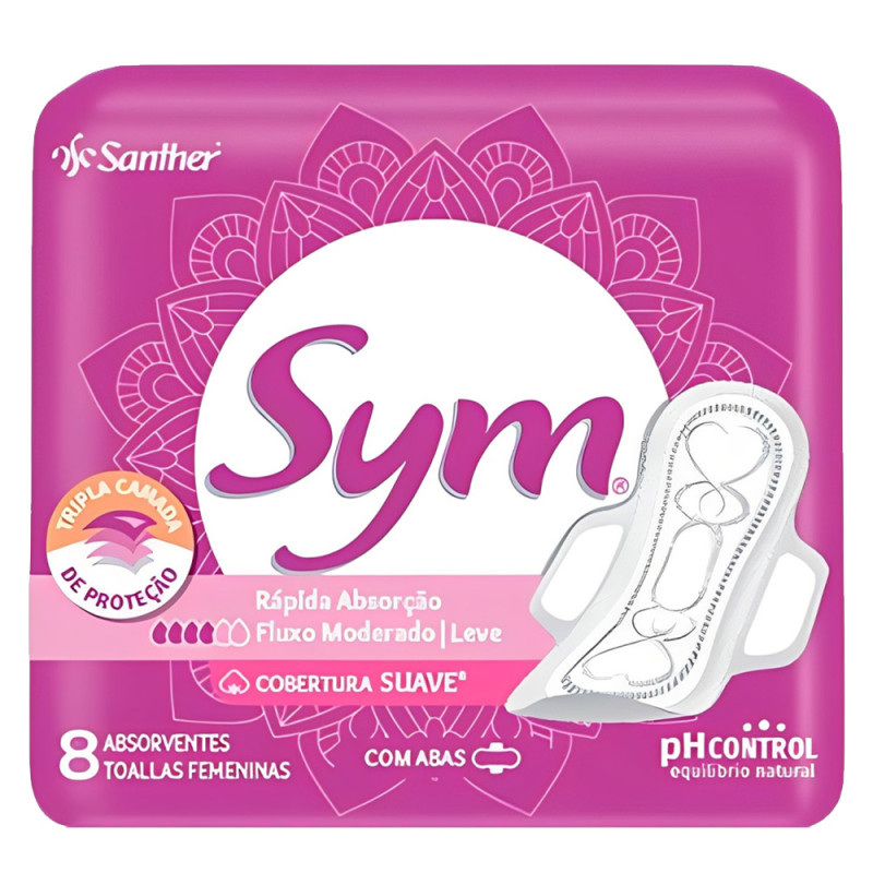 ABSORVENTE SYM C/ ABAS C/8UN ROSA SUAVE - PC COM 12 UN