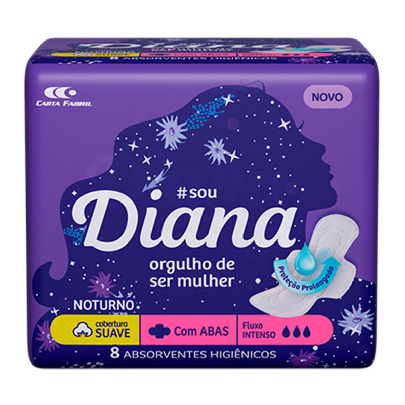 ABSORVENTE DIANA C/ 8UN NOTURNO SUAVE COM ABAS - PC COM 12 UN