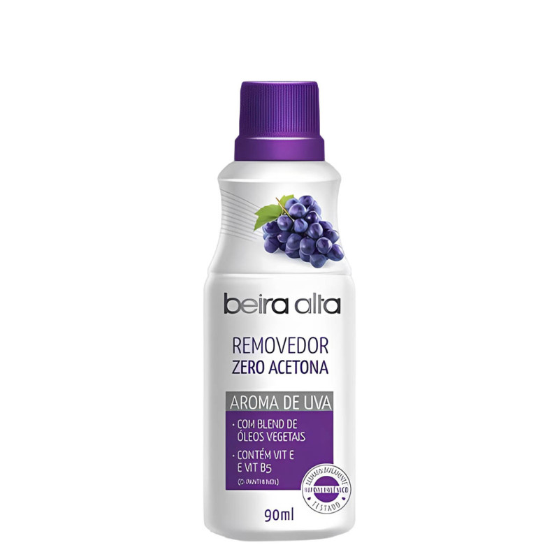 REMOVEDOR DE ESMALTES ZERO ACETONA BEIRA ALTA 90ML UVA - CX COM 24 UN