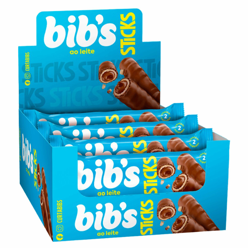 CHOCOLATE BIB'S STICKS 32GR AO LEITE - DP COM 16 UN