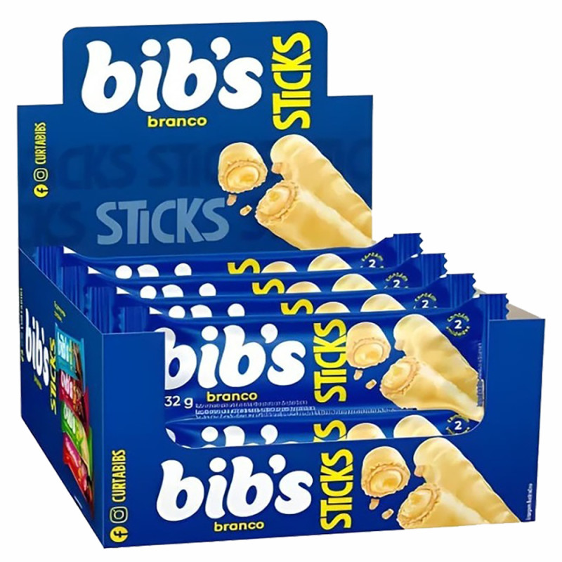 CHOCOLATE BIB'S STICKS 32GR BRANCO - DP COM 16 UN