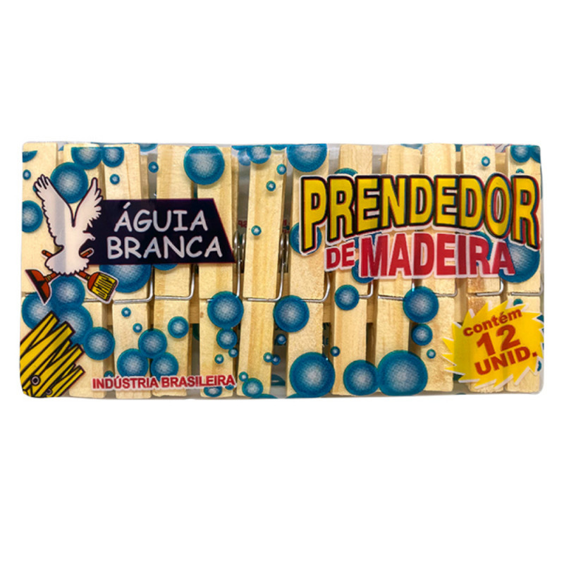 PRENDEDOR DE ROUPA ÁGUIA BRANCA MADEIRA C/12 PEQUENO - CX COM 50 UN