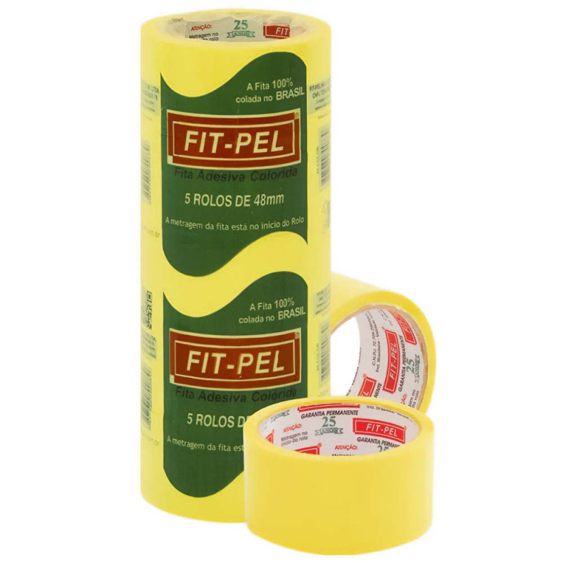 FITA ADESIVA FIT PEL 48MMX40M LARGA - AMARELO PC COM 5 UN