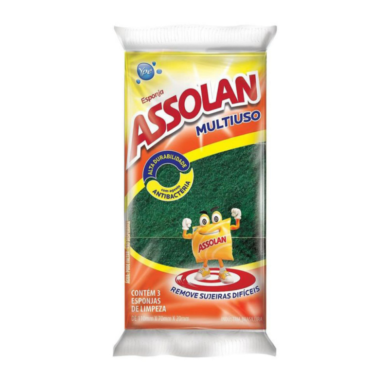 ESPONJA P/ LOUÇA ASSOLAN C/3UN - MULTIUSO PC COM 10 UN