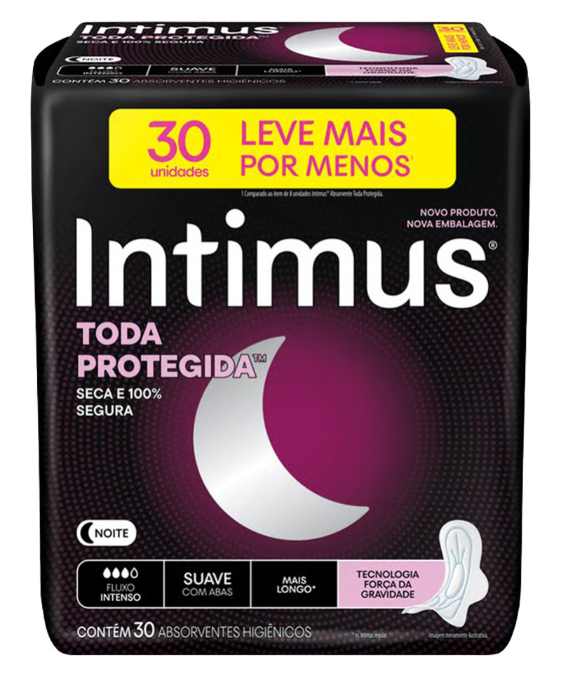 ABSORVENTE INTIMUS GEL NOTURNO C/30UN COM ABAS SUAVE - UNIDADE