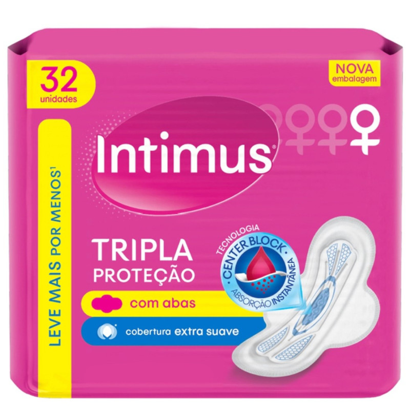 ABSORVENTE INTIMUS GEL TRIPLA PROTEÇÃO C/32UN COM ABAS COBERTURA SUAVE - UNIDADE