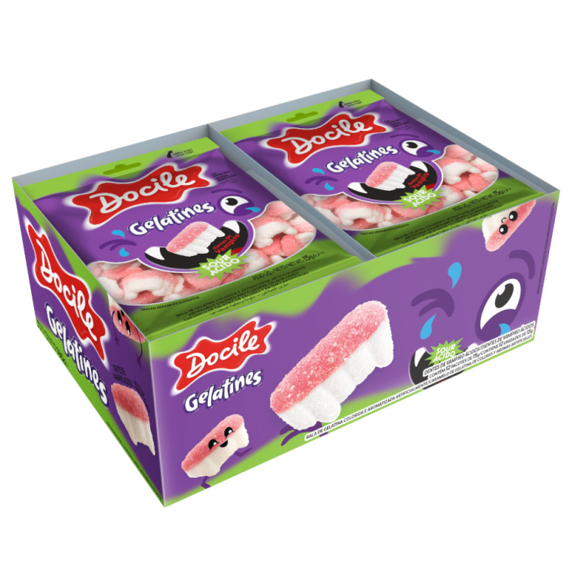 BALA DE GELATINA DOCILE 15GR DENTES DE VAMPIRO ÁCIDOS - DP COM 12 UN 