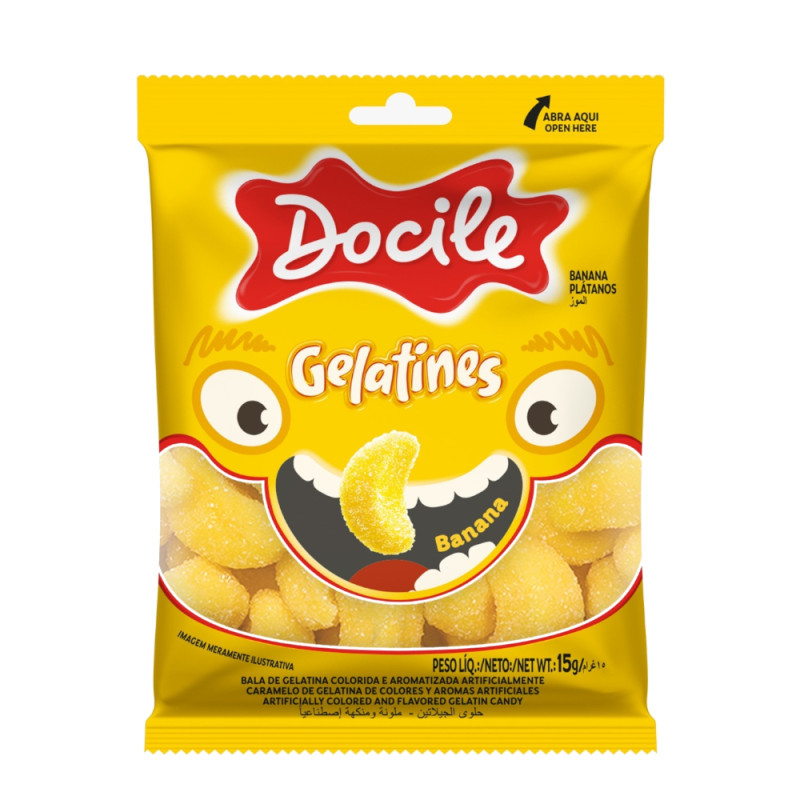 BALA DE GELATINA DOCILE 15GR BANANAS - DP COM 12UN