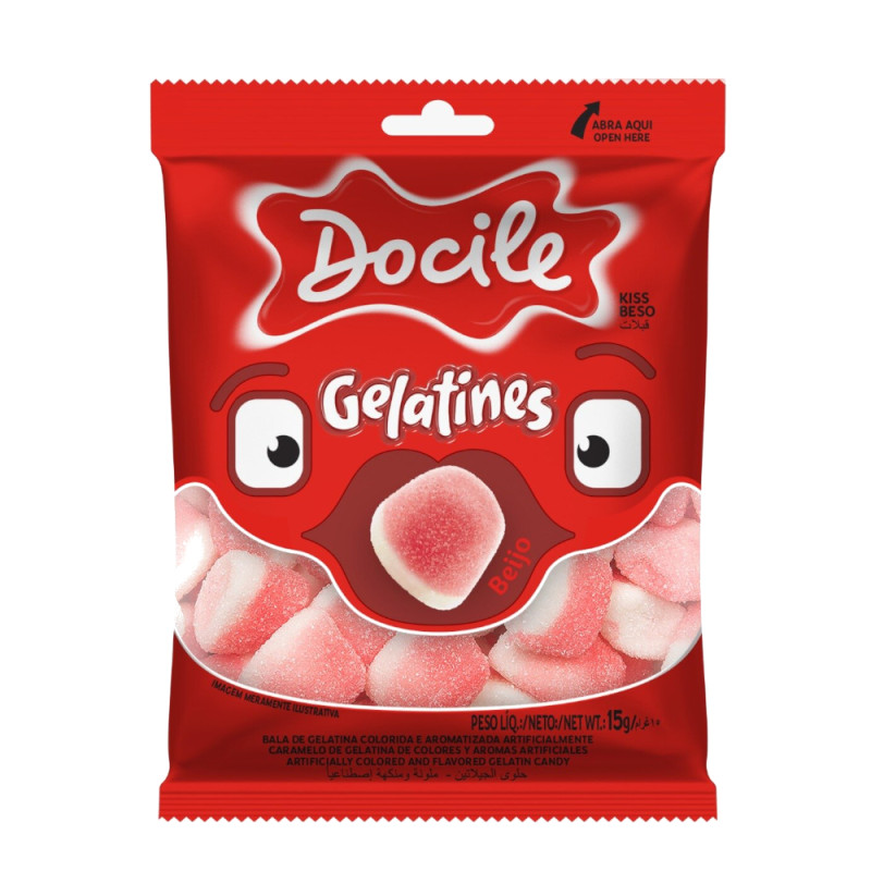 BALA DE GELATINA DOCILE 15GR BEIJOS - DP COM 12 UN