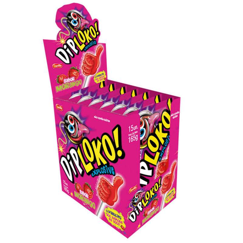 PIRULITO DIP LOKO EXPLOSIVE 165GR MORANGO - DP COM 15 UN