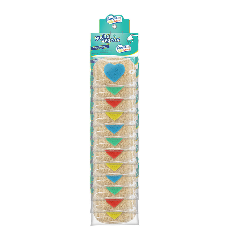 ESPONJA P/ BANHO VEGETAL SAMPA CLEAN - CARTELA COM 12 UN