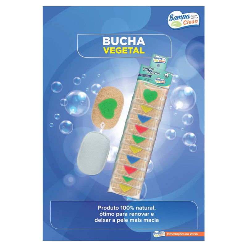 ESPONJA P/ BANHO VEGETAL SAMPA CLEAN - CARTELA COM 12 UN