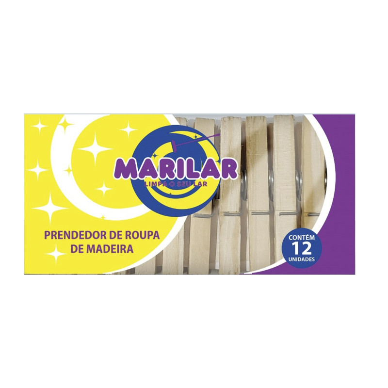 PRENDEDOR DE ROUPA MARILAR MADEIRA C/12 PEQUENO - CX COM 50 UN