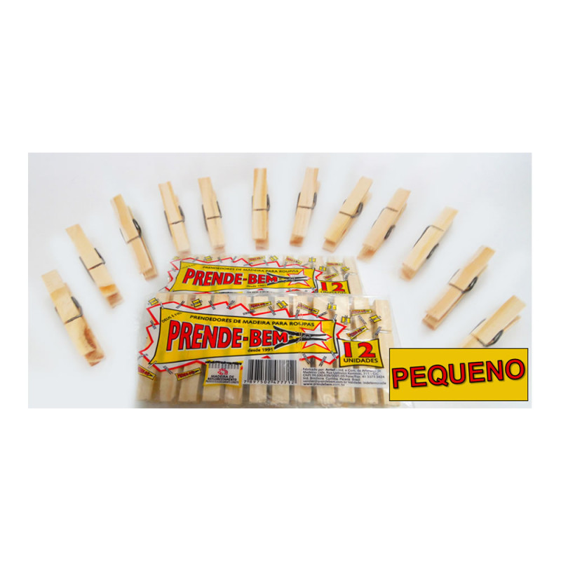 PRENDEDOR DE ROUPA PRENDE-BEM MADEIRA C/12 - PEQUENO CX COM 50 UN
