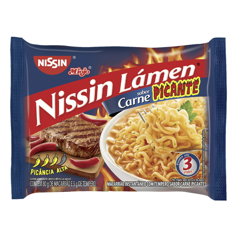 MACARRÃO INSTANTÂNEO NISSIN MIOJO 85GR CARNE PICANTE - CX COM 50 UN