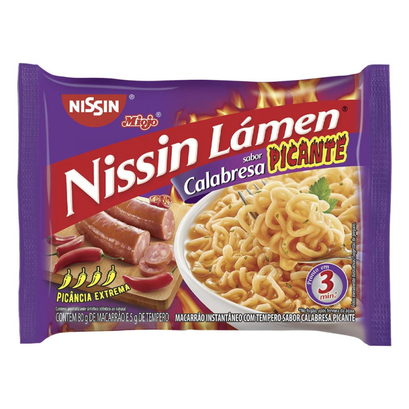 MACARRÃO INSTANTÂNEO NISSIN MIOJO 85GR CALABRESA PICANTE - CX COM 50 UN