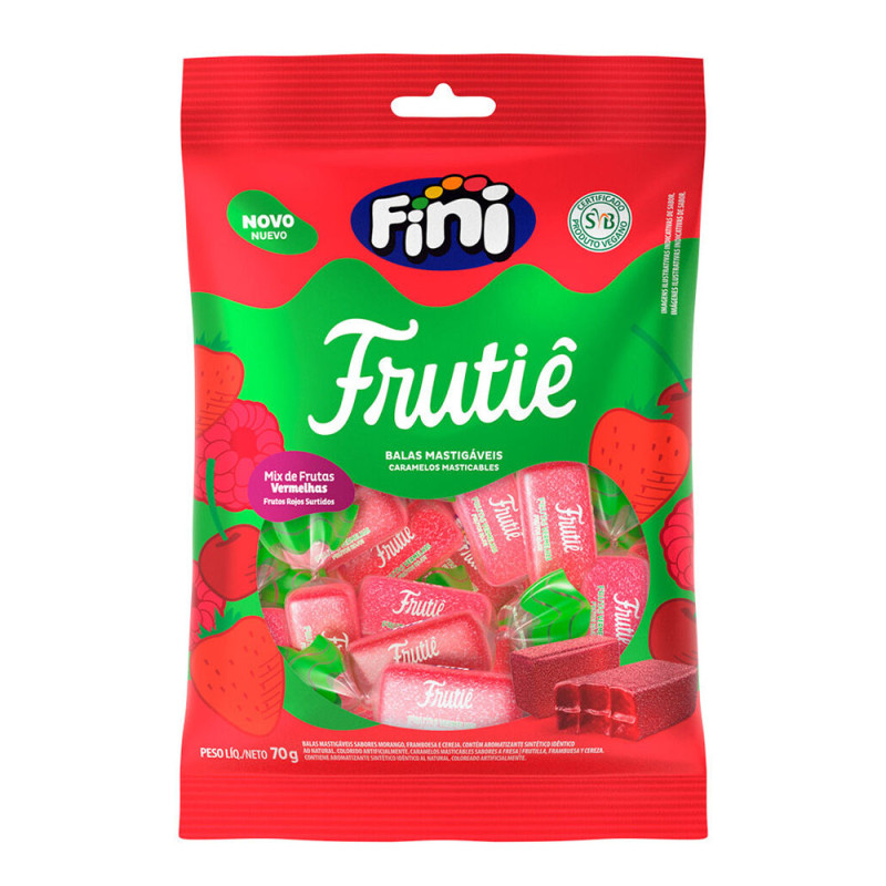 BALA MASTIGÁVEL FINI FRUTIÊ MIX 70GR FRUTAS VERMELHAS - CX COM 12 UN
