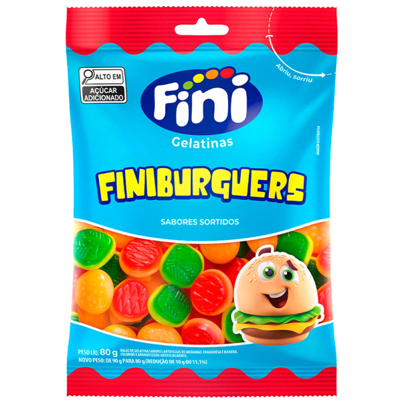 BALA DE GELATINA FINI 80GR FINIBURGUERS - CX COM 12 UN