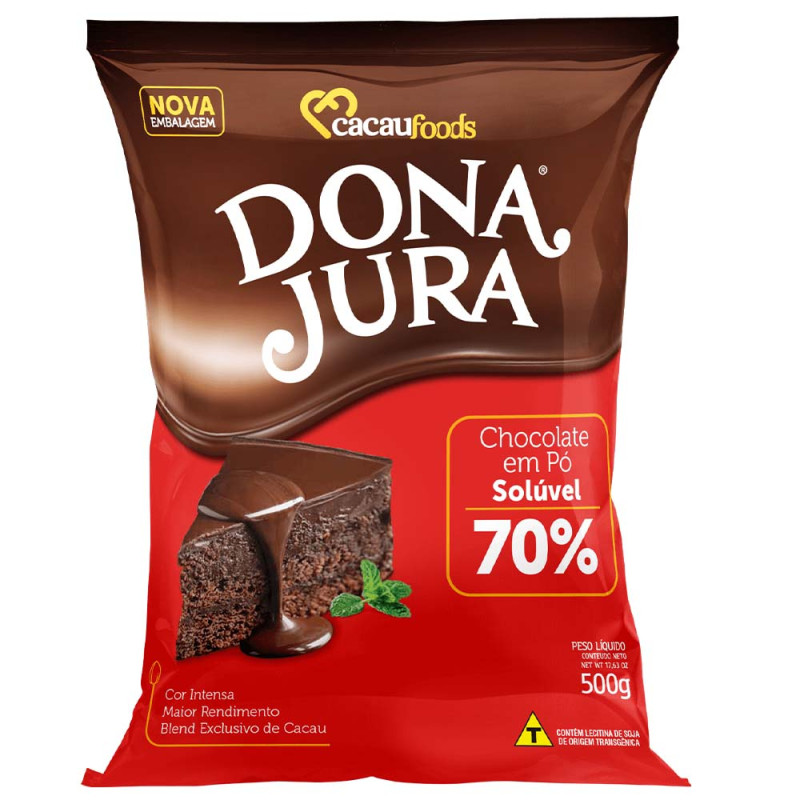 CHOCOLATE EM PÓ SOLÚVEL DONA JURA 500GR CACAU 70% - CX COM 12 UN