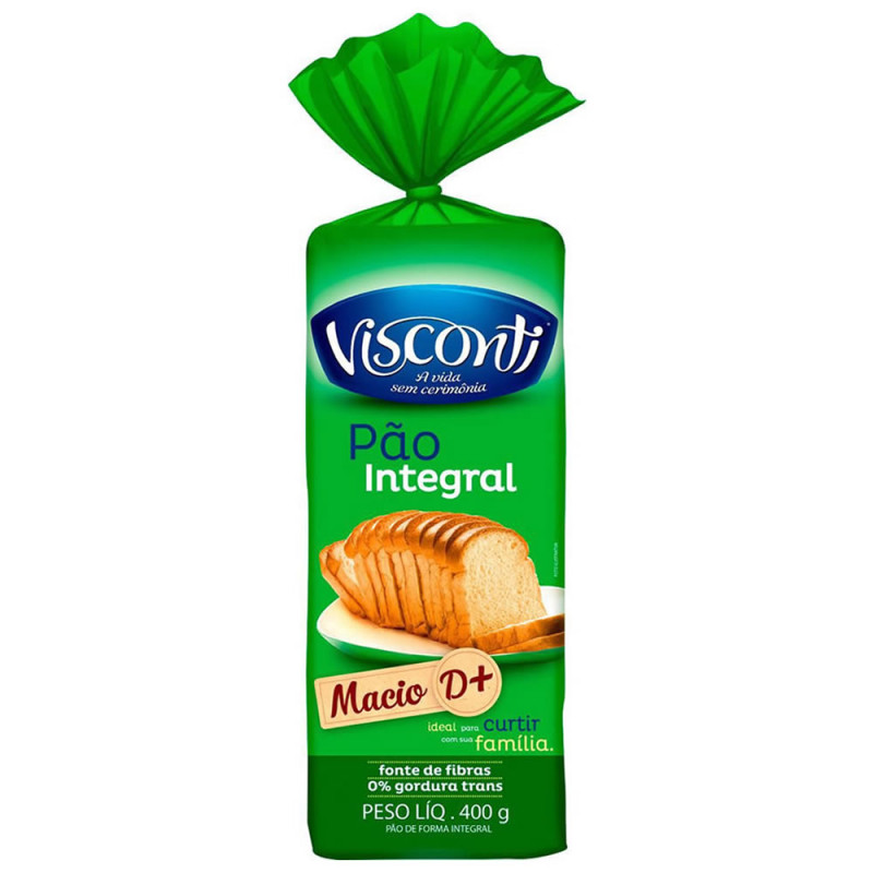 PÃO DE FORMA VISCONTI 400GR INTEGRAL - CX COM 10 UN