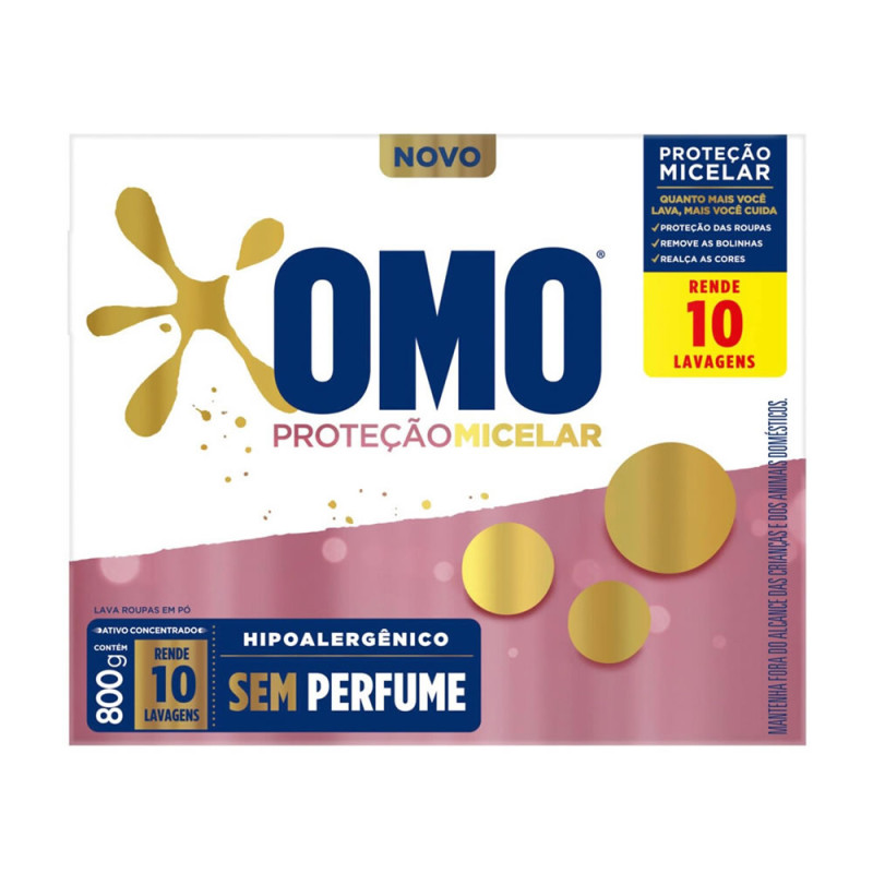 LAVA ROUPAS EM PÓ OMO 800GR PROTEÇÃO MICELAR - CX COM 20 UN