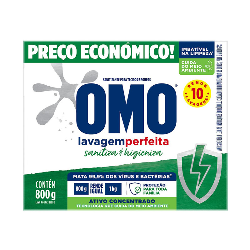 LAVA ROUPAS EM PÓ OMO 800GR SANITIZANTE - CX COM 20 UN