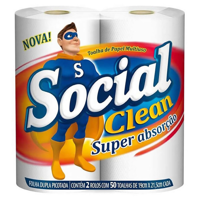 PAPEL TOALHA SOCIAL CLEAN 100 FOLHAS COM 2 ROLOS - FD COM 12 PC
