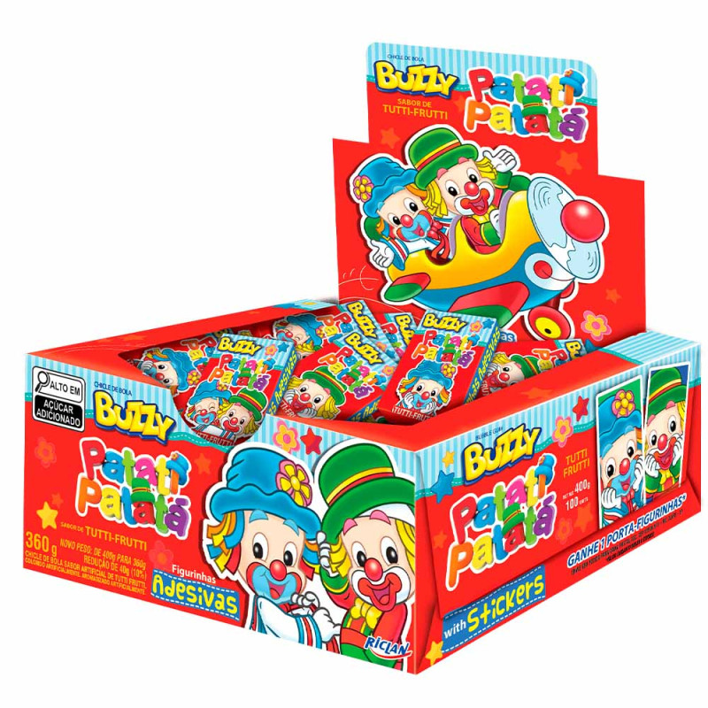 CHICLE BUZZY PATATI PATATÁ FIGURINHAS RICLAN TUTTI-FRUTTI 360GR - DP COM 90 UN