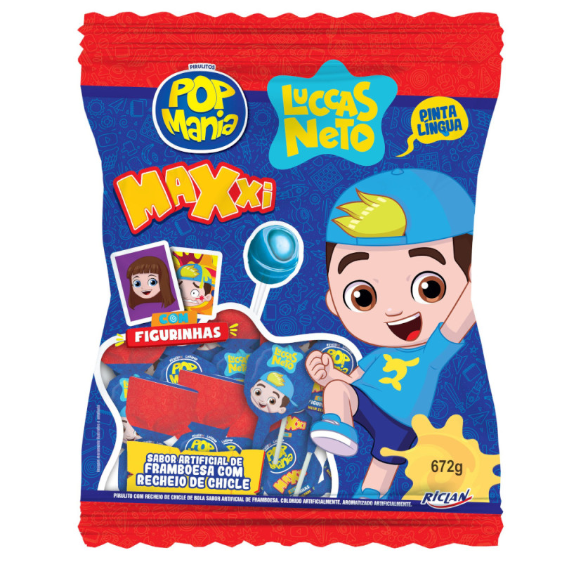 PIRULITO POP MANIA MAXXI RICLAN LUCCAS NETO - FRAMBOESA PC COM 24 UN