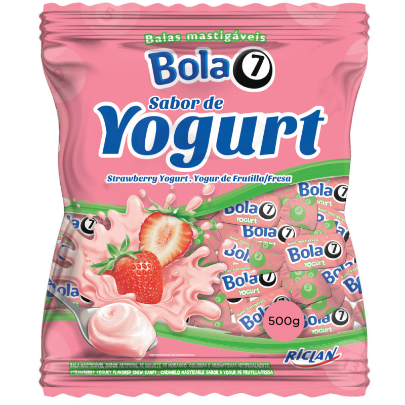 BALA RICLAN MASTIGÁVEL BOLA7 500GR YOGURT - UNIDADE