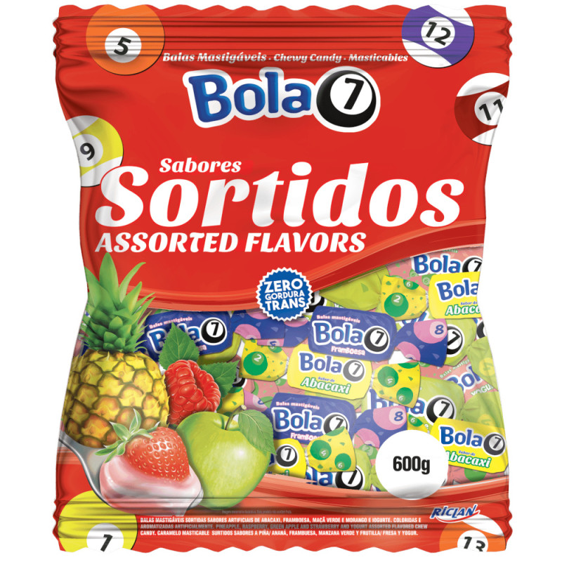 BALA RICLAN MASTIGÁVEL BOLA7 600GR SORTIDAS - UNIDADE