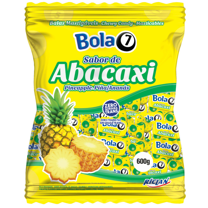BALA RICLAN MASTIGÁVEL BOLA7 600GR ABACAXI - UNIDADE